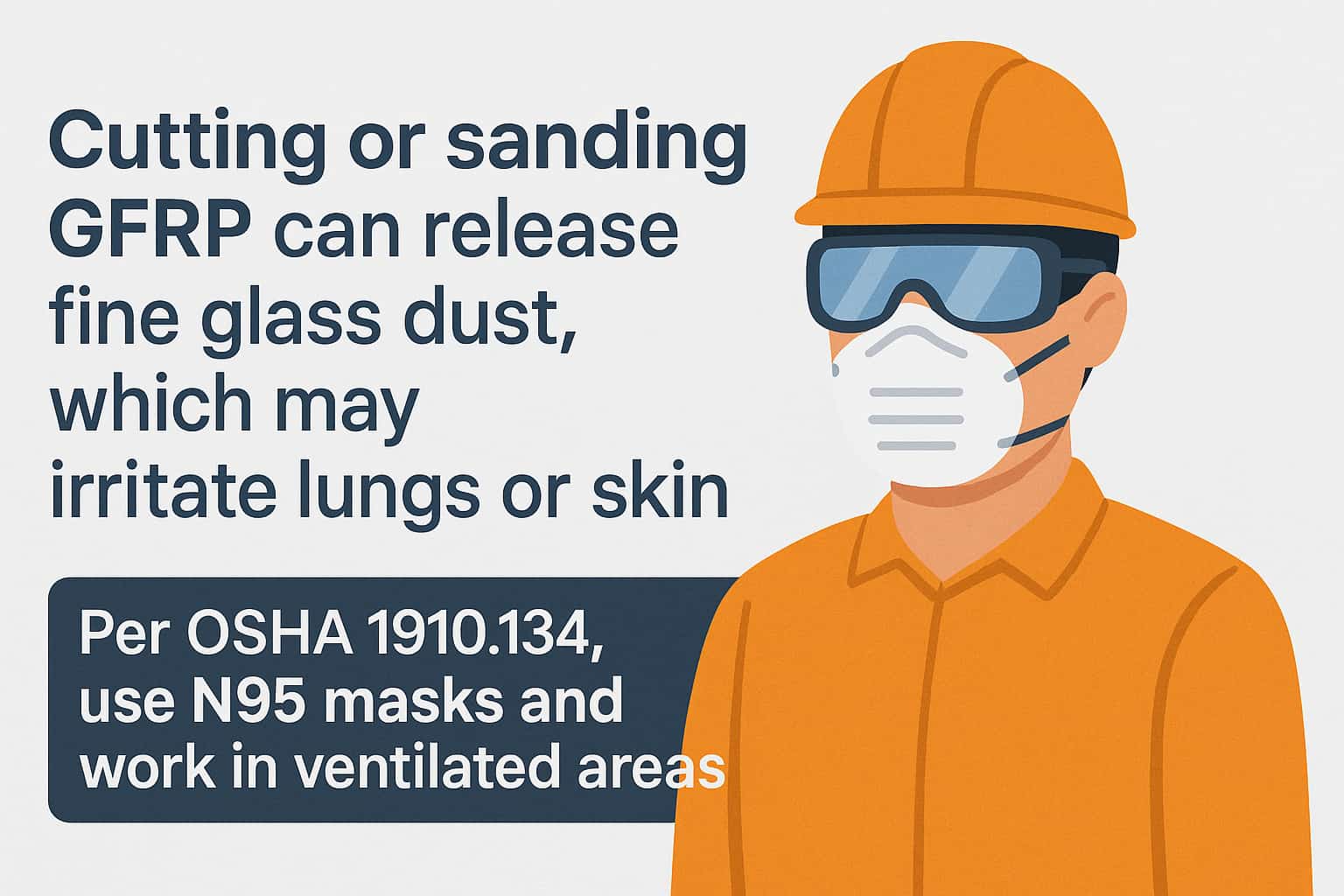 Cutting or sanding GFRP can release fine glass dust